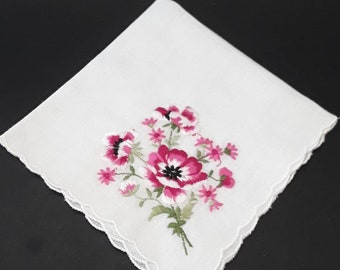 Vintage Fine Cotton Embroidered Ladies Handkerchief Mothers Day Birthday Gift for Her Christmas Gift