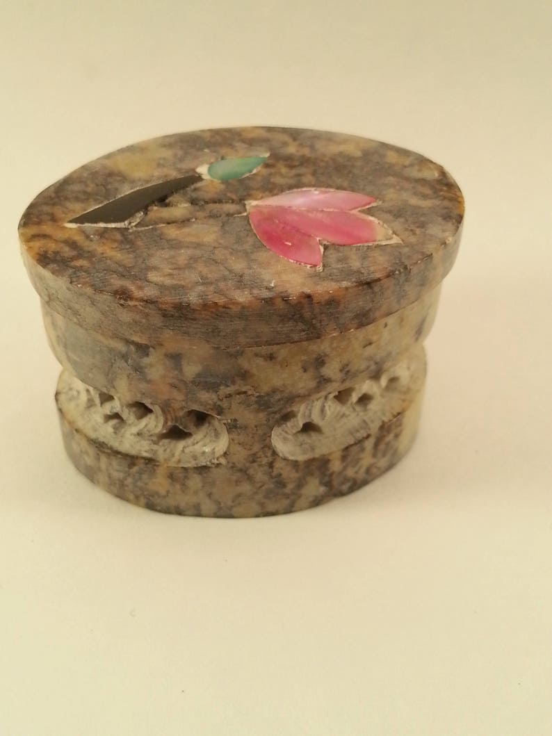 Vintage Oval Soapstone Box From India Carved Trinket Box Ring Etsy