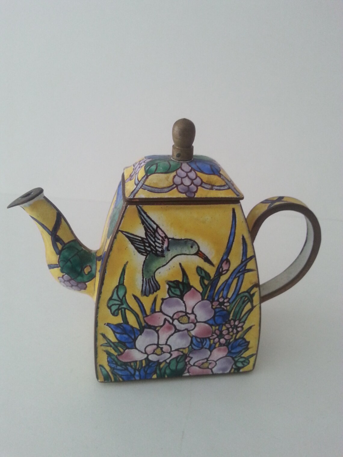 Kelvin Chen MIniature Teapot Enamel on Brass Hummingbird with Etsy