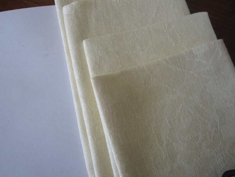 Dinner Napkins Damask Linen Yellow Vintage Four Wedding Gift Bridal Shower Gift for Her