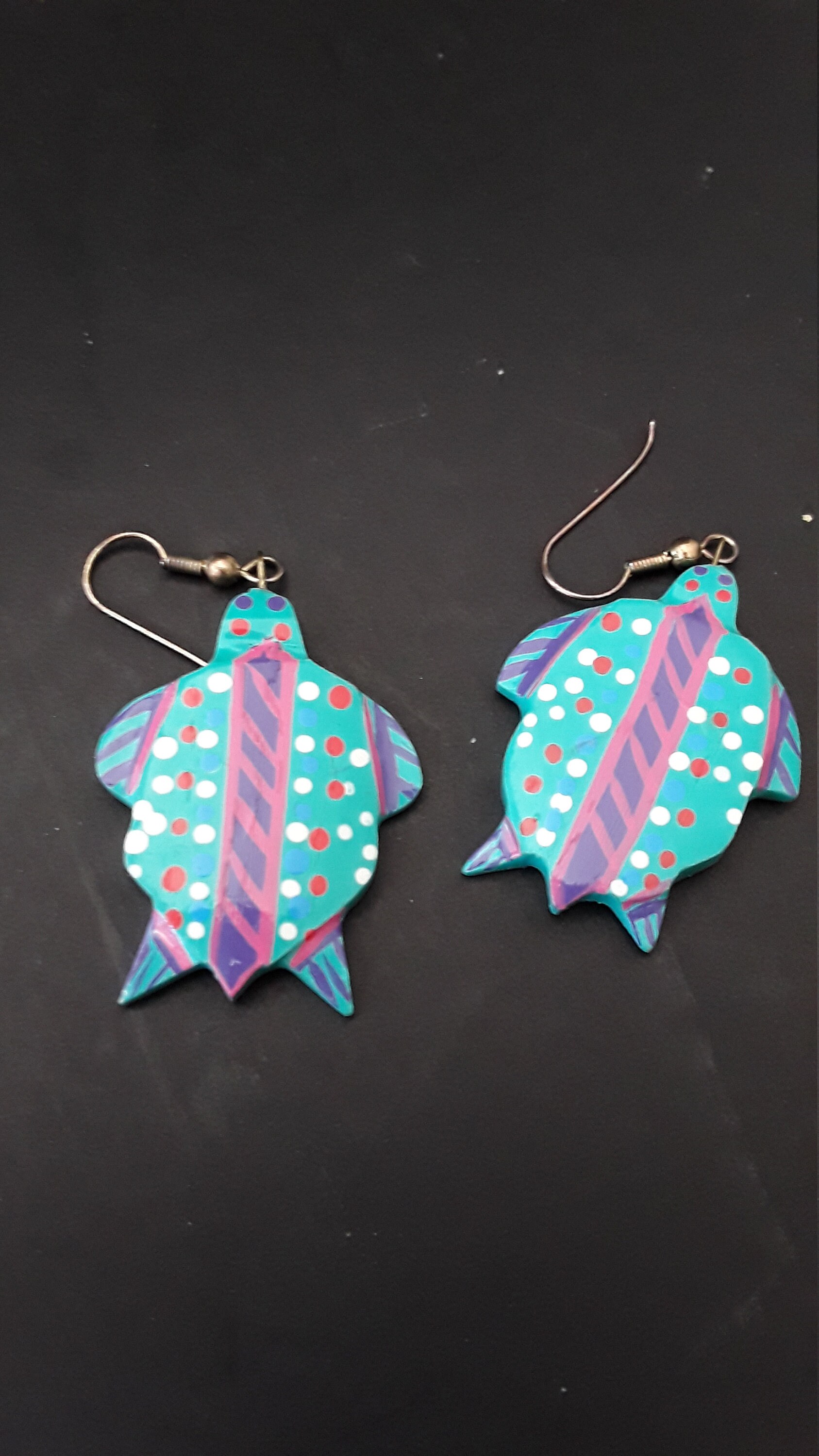 Retro madera Dangle tortuga pendientes Vintage 1970s Vida | Etsy