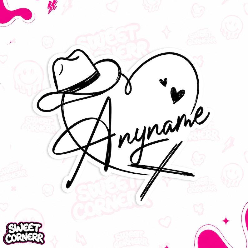 Sticker Cursive Name Custom Cowboy Name Sticker Personalized Western Text Cowgirl Lettering ...