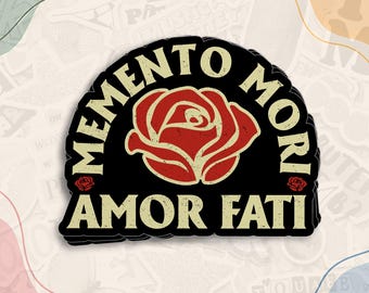 Stoicism Quote Amor Fati Sticker, Memento Mori Gothic Rose Decal, Vintage Philosophy Waterproof Die Cut Stickers for Water Bottle, Laptop