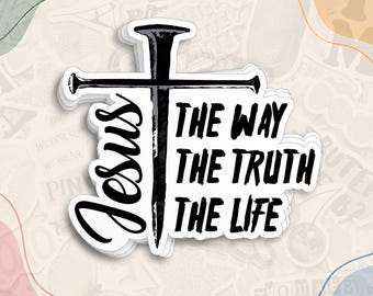 The Way The Truth The Life Sticker, Christian Cross Decal, Jesus Faith Gift, Catholic Religious Waterproof Stickers for Water Bottle, Laptop