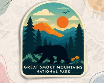 Great Smoky Mountains National Park Sticker, Bear Hiking Decal, Camping Wildlife Waterproof Die Cut Stickers for Water Bottle, Laptop