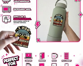Gen X Raised on Hose Water and Neglect Sticker, Funny Retro Cassette Decal, Childhood Nostalgia Waterproof Stickers for Water Bottle, Laptop