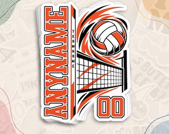 Custom Volleyball Sticker, Personalized Name and Number Decal, Volleyball Team Waterproof Die Cut Stickers for Water Bottle, Laptop