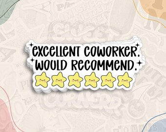 Excellent Coworker Would Recommend Sticker, Funny Office Humor Decal, Cute Star Rating Waterproof Die Cut Stickers for Water Bottle, Laptop
