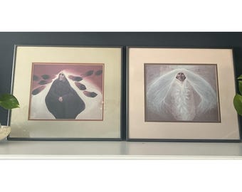 Pair Frank Howell Signed Prints Dakota Fire & Conception Native American Framed