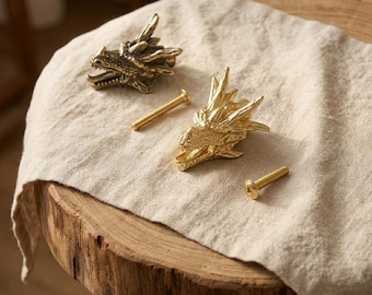 Solid Brass Western Dragon Head Cabinet Knob, Medieval Dragon Drawer Pull, Fantasy Furniture Handle, Gothic Brass Hardware Dragon Lover Gift