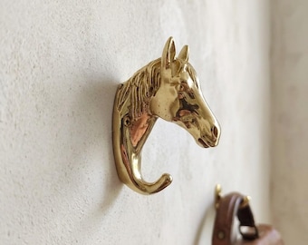 Solid Brass Horse Head Wall Hook, Equestrian Coat Hook, Animal Towel Hook, Vintage Entryway Bathroom Wall Hardware, Brass Wall Decor