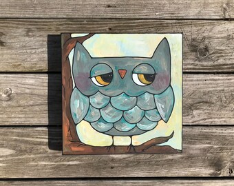Gray Owl acrylic on canvas painting