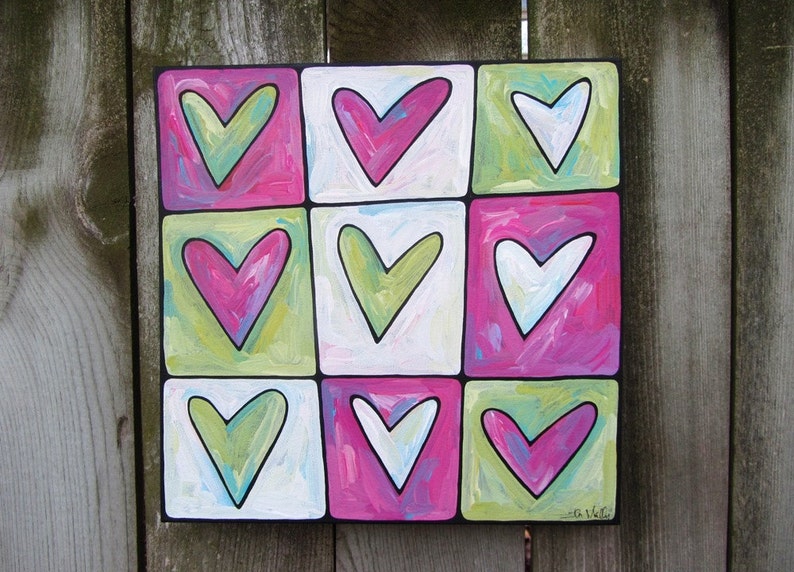 Custom Hearts acrylic on canvas painting image 1