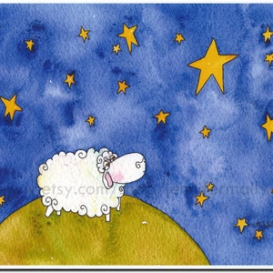 Sheep with Stars Make A Wish 8x10 art print image 1