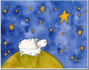 Mouton avec étoiles « Make A Wish » impression d’art 8x10