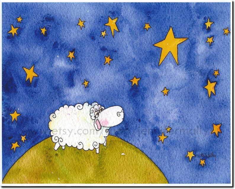 Sheep with Stars Make A Wish 8x10 art print image 1