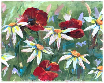 Poppies and Daisies 8x10 art print