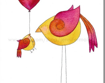 Birds with Balloon 8x10 art print