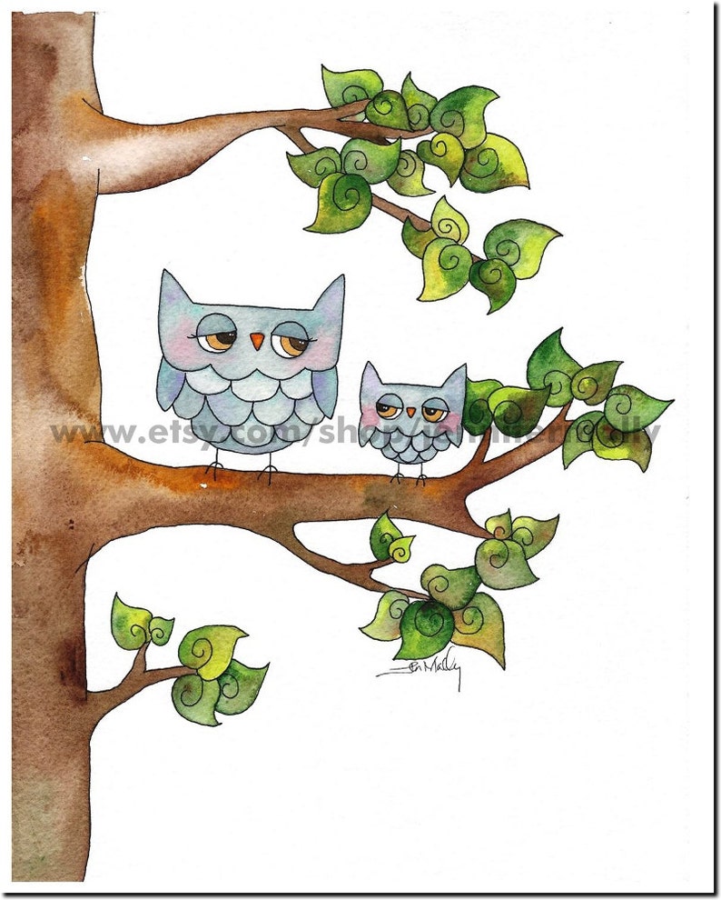 Owls 8x10 art print image 1