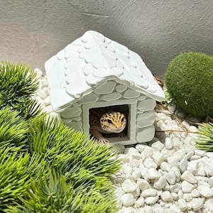 3D Printed Stone Cottage Reptile Hideout, Gecko Terrarium Cave, Stone House Shelter, Vivarium Decor for Leopard Gecko, Reptile Hiding Spot