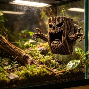 Toco de árvore oco impresso em 3D, esconderijo magnético para aranha-saltadora, decoração de terrário para pequenos répteis e invertebrados.