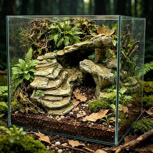 3D Printed Rock Staircase Reptile Hideout, DIY Cave Hide for Leopard Gecko, Climbing & Hiding Spot, Vivarium Aquascape Decor
