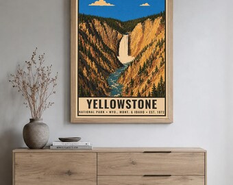 Plakat z Parku Narodowego Yellowstone, wydruk podróżniczy Old Faithful Geyser w stylu vintage, retro krajobraz Wyoming, dekoracja ścienna do druku w stylu WPA