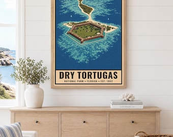 Dry Tortugas National Park Poster, Vintage Florida Fort Jefferson Travel Print, Retro Ocean Beach Wall Art, 1960s WPA Style Printable Art