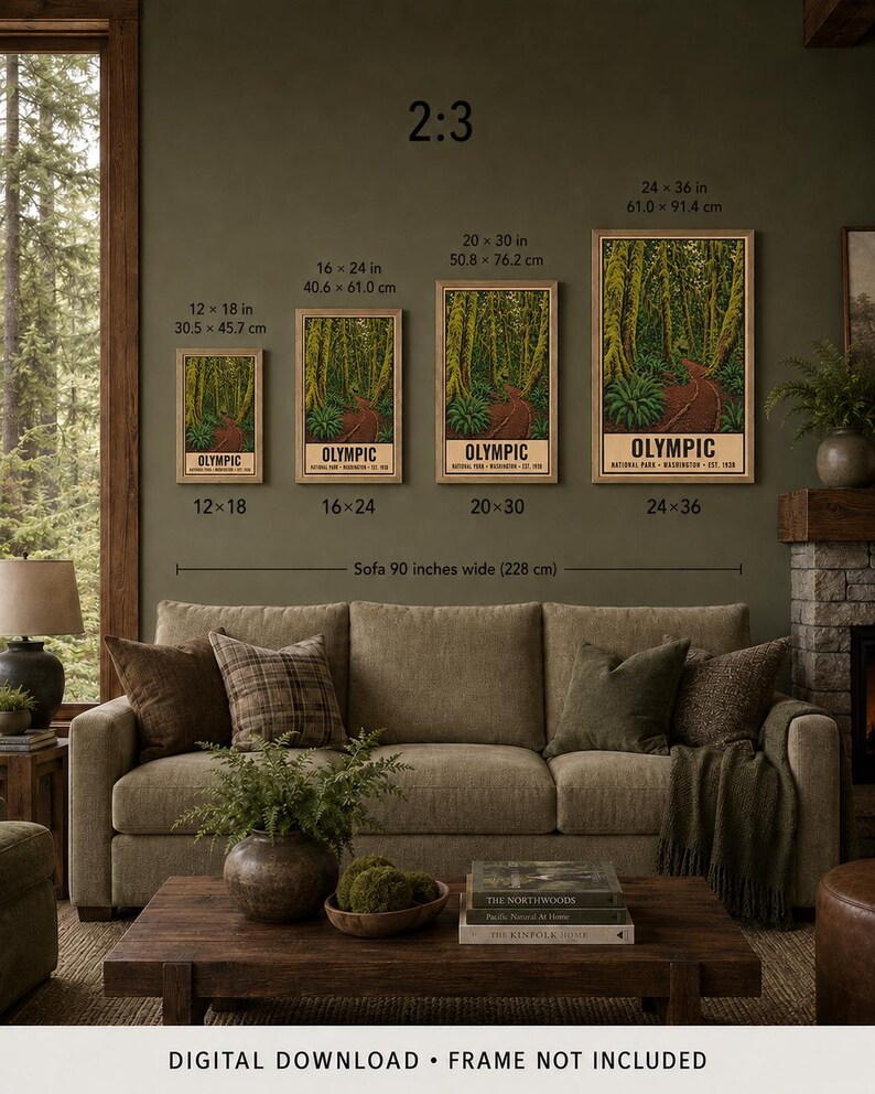 Plakat z Parkiem Narodowym Olympic, wydruk z podróży po lasach deszczowych w stanie Waszyngton w stylu vintage, retro sztuka ścienna z motywem gór nadbrzeżnych, sitodruk w stylu WPA do druku zdjęcie 9