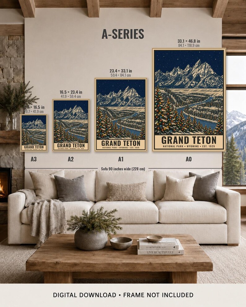 Parque Nacional Grand Teton, Póster navideño, Wyoming. Río Snake. Arte invernal con nieve (Descarga digital). imagen 13