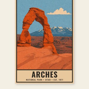Arches National Park Poster, Delicate Arch Utah Vintage Travel Print, Retro Desert Landscape Wall Art, 1960s WPA Style Printable Decor image 3