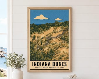 Indiana Dunes National Park Poster, Vintage Lake Michigan Travel Artwork, Retro Sand Boardwalk Landscape, Printable Digital Decor