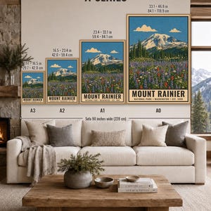 Poster zum Mount Rainier Nationalpark, Vintage-Reisemotiv aus Washington, Druckbare Wildblumenwiesen-Dekoration, Gletschergipfel-Download Bild 12