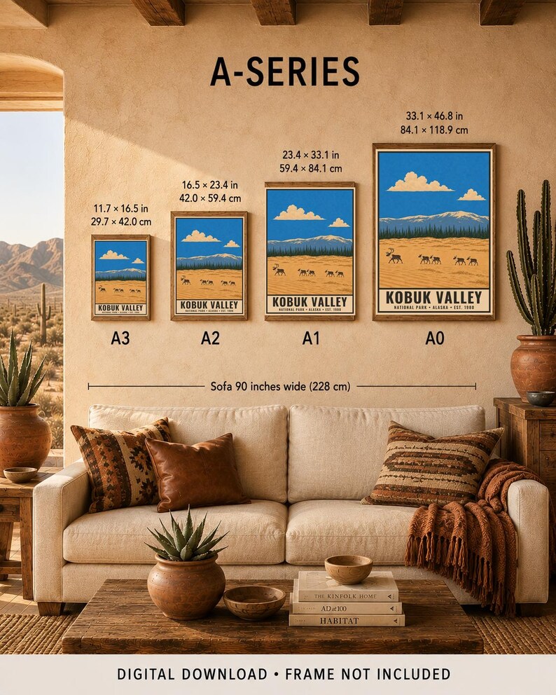 Kobuk Valley National Park Poster, Vintage Alaska Sand Dunes Arctic Travel Print, Retro River Landscape Wall Art, WPA Style Printable Art afbeelding 11