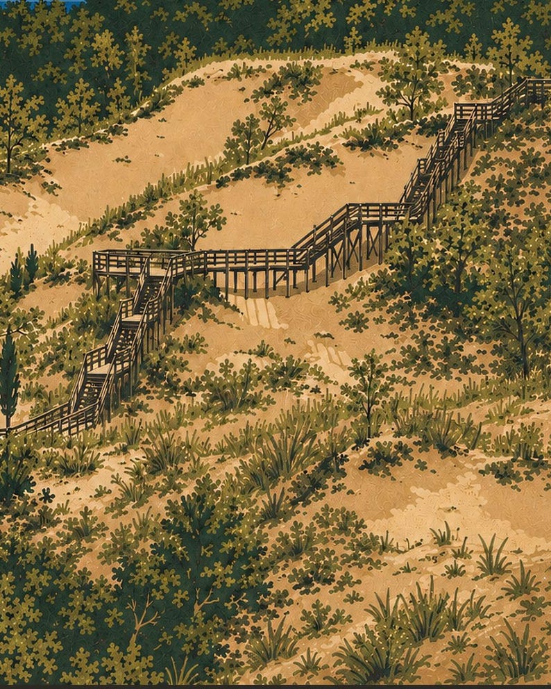 Plakat z Parku Narodowego Indiana Dunes, wydruk z podróży po plaży nad jeziorem Michigan w stylu vintage, dekoracja ścienna z wydmami w stylu retro, dekoracja do druku w stylu WPA z lat 60. XX wieku zdjęcie 4