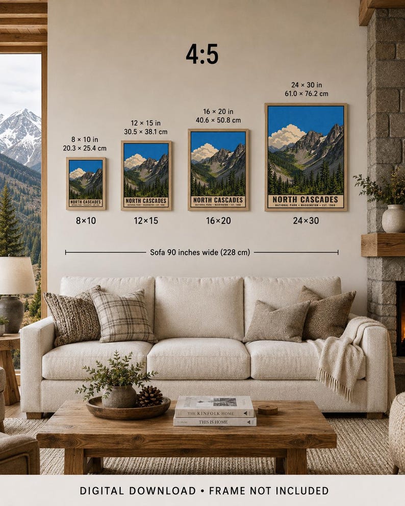 Bundel met nationale parken in de Pacific Northwest, Mount Rainier, Crater Lake, Olympic National Park en de North Cascades: vintage reisposterset (digitale download). afbeelding 16