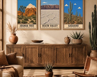 Set di 3 poster da parete a tema deserto, parchi nazionali, Joshua Tree, Death Valley, Saguaro, galleria di stampe in stile sud-occidentale