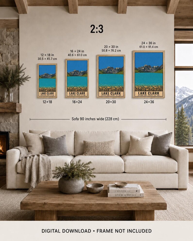 Lake Clark National Park Poster, Vintage Alaska Mountain Lake Travel Print, Retro Alpine Wilderness Wall Art, WPA Style Serigraph Printable imagem 8
