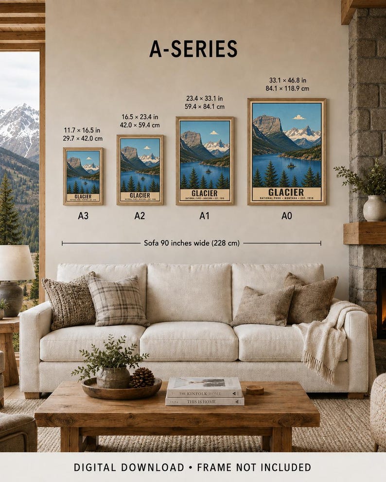 Glacier National Park Poster, Montana Going to the Sun Road Vintage Travel Print, Retro Mountain Lake Wall Art, WPA Style Printable Art imagem 11