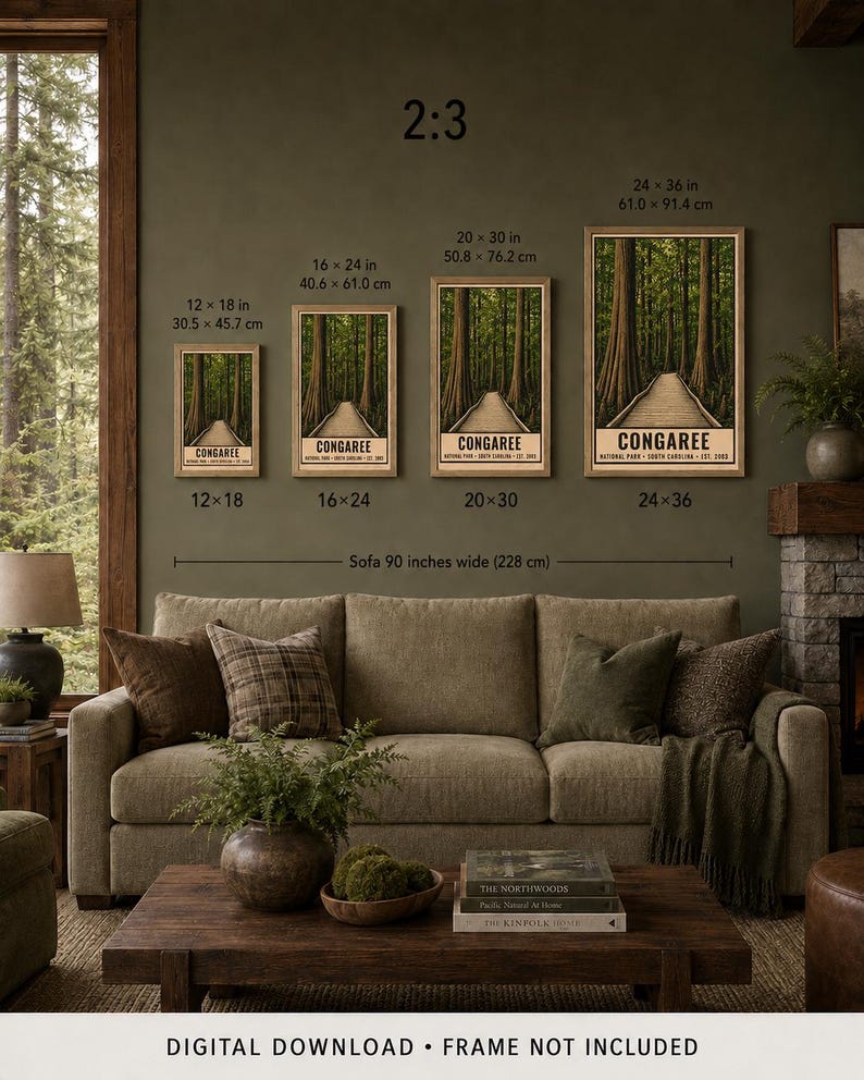 Congaree National Park Poster, South Carolina Swamp Boardwalk Vintage Travel Print, Retro Forest Wall Art, WPA Style Printable Decor image 8