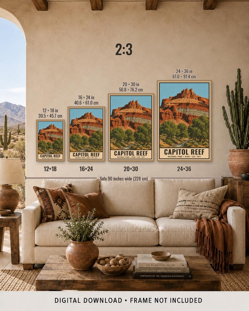 Capitol Reef National Park Poster, Utah Vintage Travel Print, Fruita Orchard Landscape, Red Rock Wall Decor, Printable Digital Download image 9