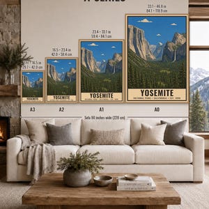 Plakat z Parku Narodowego Yosemite, Krajobraz Doliny Kalifornijskiej, Grafika podróżnicza w stylu vintage, Half Dome El Capitan, Dekoracja ścienna do druku, Cyfrowy zdjęcie 12