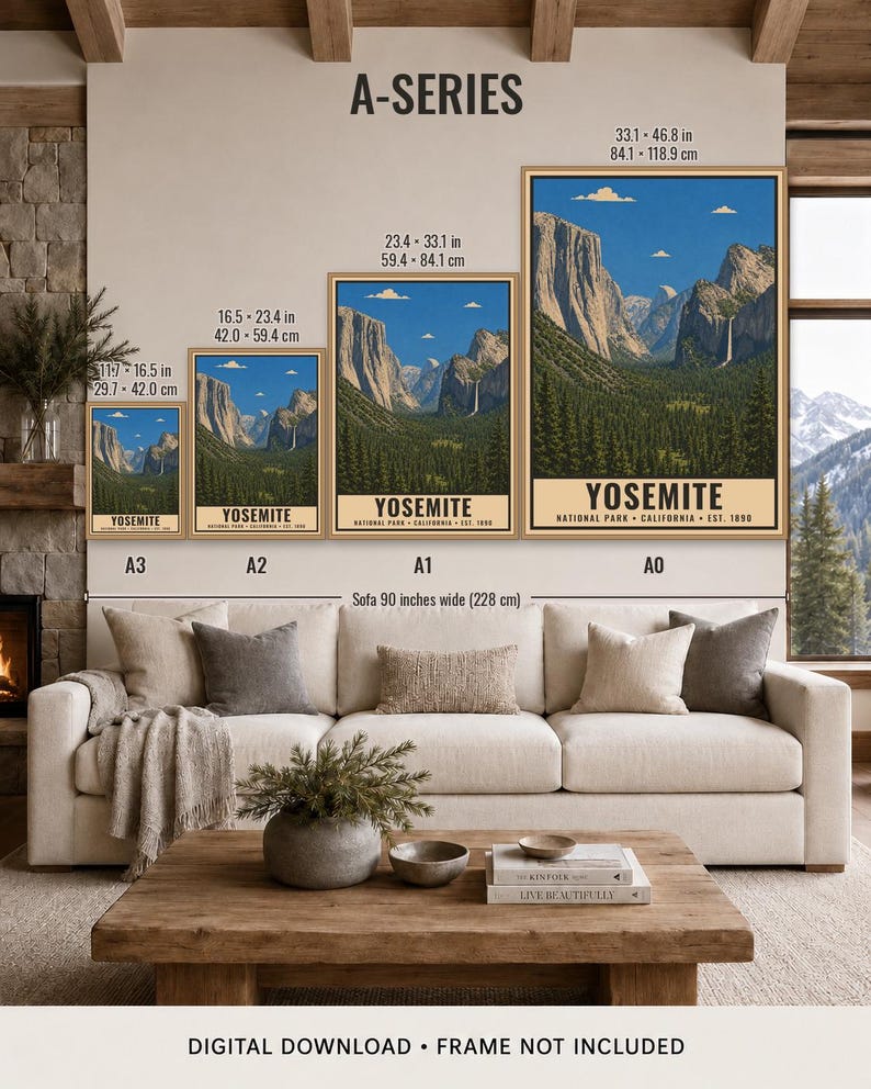 Plakat z Parku Narodowego Yosemite, Krajobraz Doliny Kalifornijskiej, Grafika podróżnicza w stylu vintage, Half Dome El Capitan, Dekoracja ścienna do druku, Cyfrowy zdjęcie 12