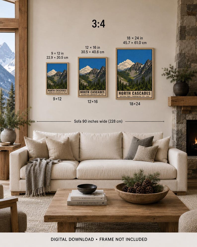 Bundel met nationale parken in de Pacific Northwest, Mount Rainier, Crater Lake, Olympic National Park en de North Cascades: vintage reisposterset (digitale download). afbeelding 17