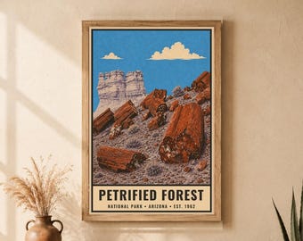 Petrified Forest National Park Poster, Arizona Badlands Landscape, Vintage Travel Artwork, Printable Digital Download, 300 DPI Files