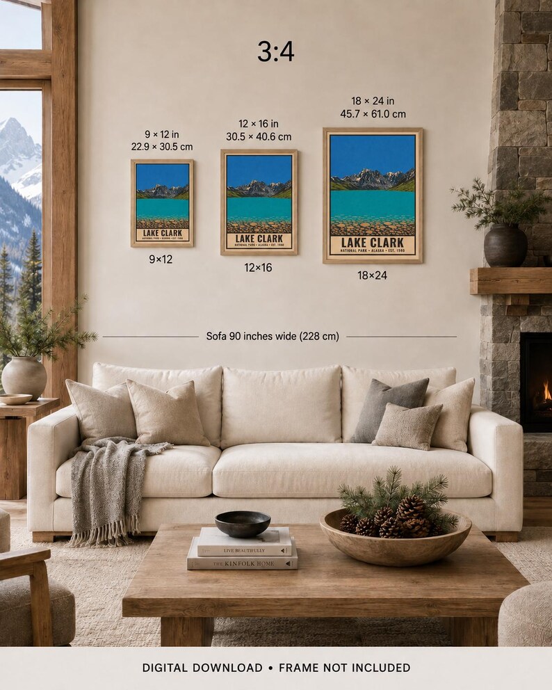 Lake Clark National Park Poster, Vintage Alaska Mountain Lake Travel Print, Retro Alpine Wilderness Wall Art, WPA Style Serigraph Printable imagem 9