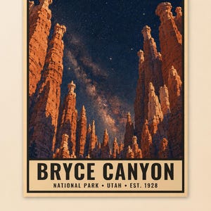 Utah Mighty Five Night Sky-posterset, 5 tryck med Vintergatans nationalpark, väggkonst med stjärnskådning (digital nedladdning) bild 6