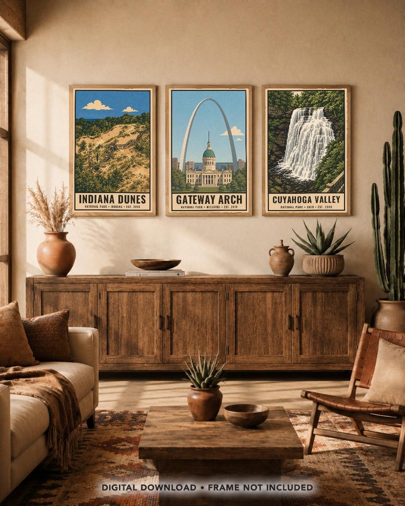 Plakat z Parku Narodowego Indiana Dunes, wydruk z podróży po plaży nad jeziorem Michigan w stylu vintage, dekoracja ścienna z wydmami w stylu retro, dekoracja do druku w stylu WPA z lat 60. XX wieku zdjęcie 9
