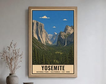 Yosemite National Park Poster, California Valley Landscape, Vintage Travel Artwork, Half Dome El Capitan, Printable Wall Decor, Digital