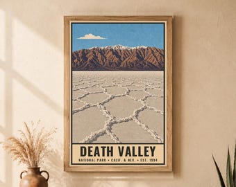 Death Valley National Park Poster, Vintage Badwater Basin Landscape, California Desert Travel Artwork, Printable Digital Download
